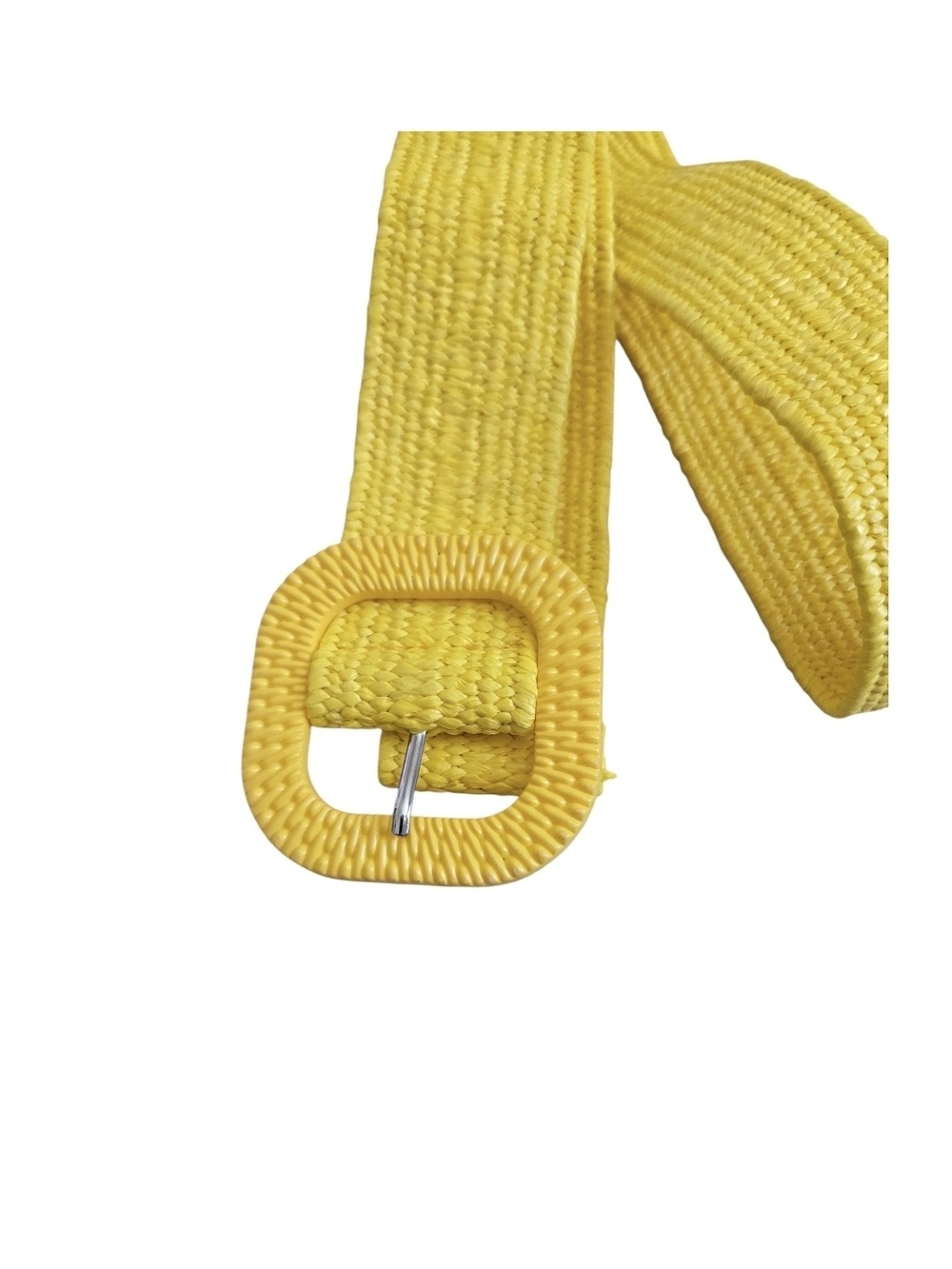 4/$15 Bright Yellow Woven Stretchy Belt with Matching Buckle 29" - Picture 3 of 6